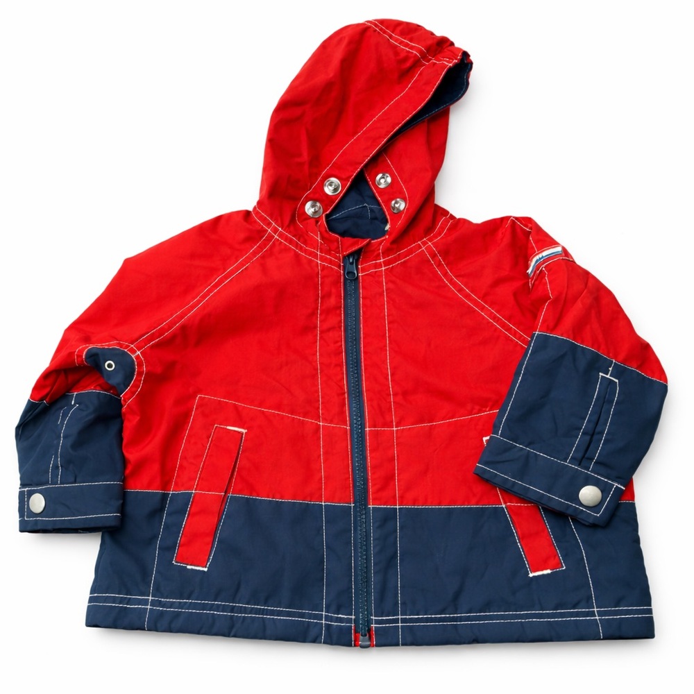 Baby GAP Toddler Windbreaker Jacket Red Navy Hooded 12-18M Lightweight